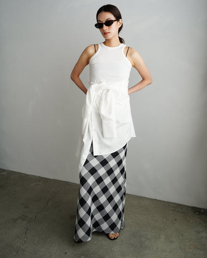 Mesh Plaid Skirt / BLACKWHITE