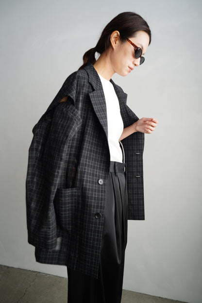 Sheer Plaid Multi Jacket / BLACK