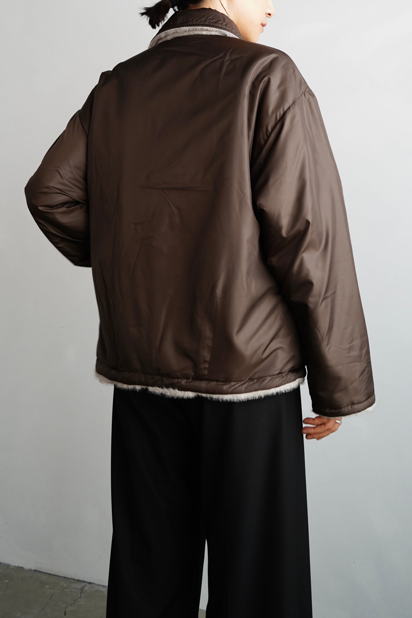 Reversible Fur Nylon Blouson / BROWNGREIGE