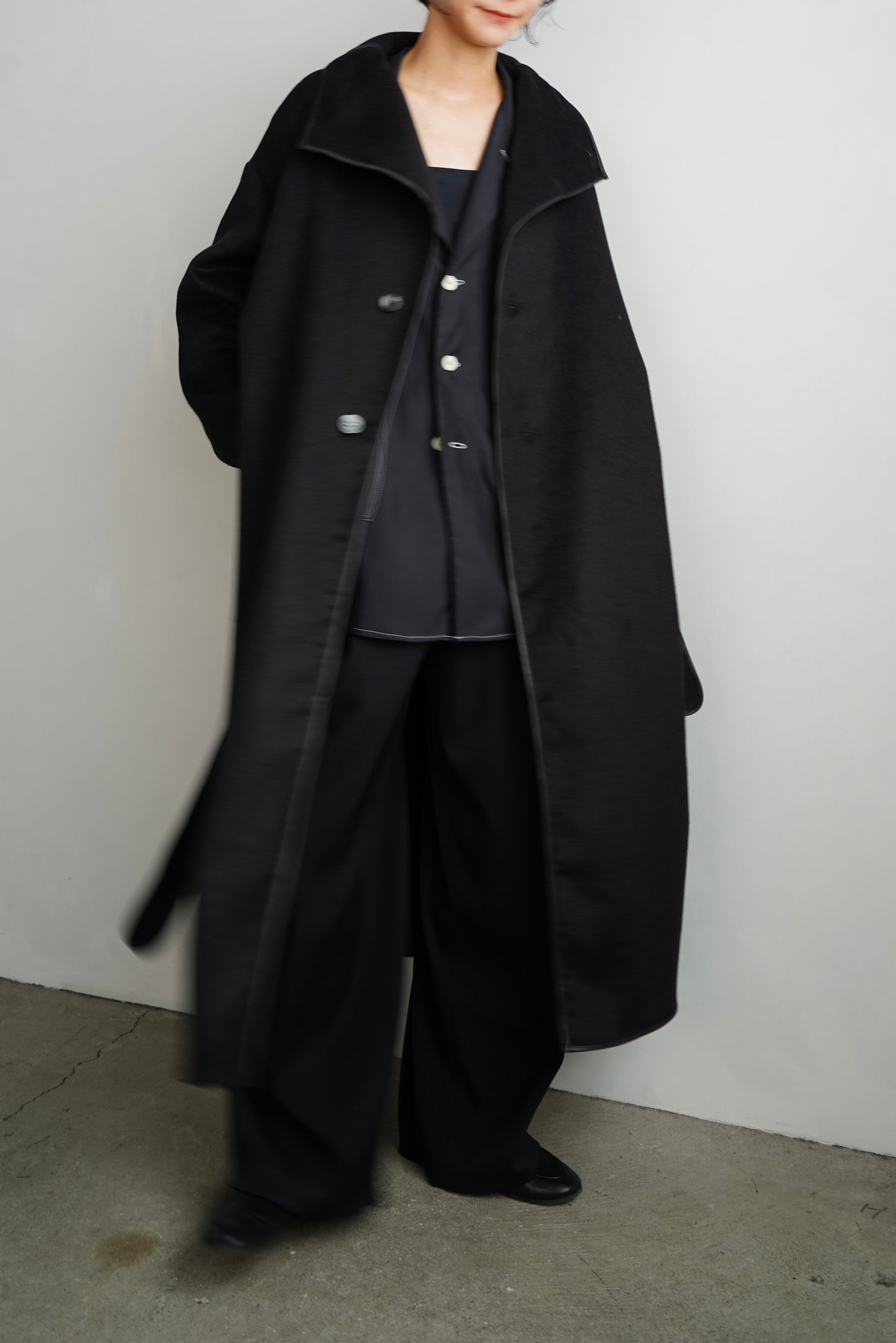 Piping Wool Coat / BLACK -11月上旬発送-