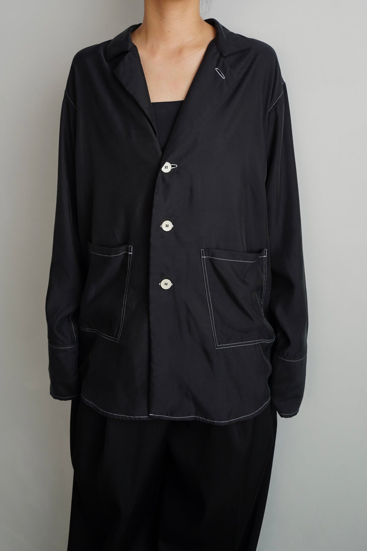 Fibril Chambray Shirts Jacket / BLACK -9月30日発送-