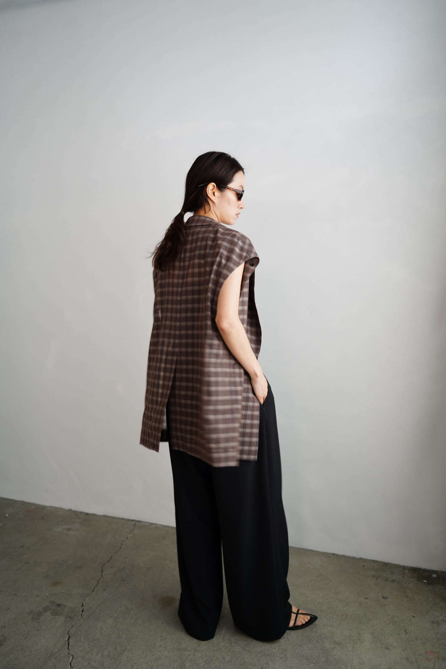 Sheer Plaid Multi Jacket / BROWN