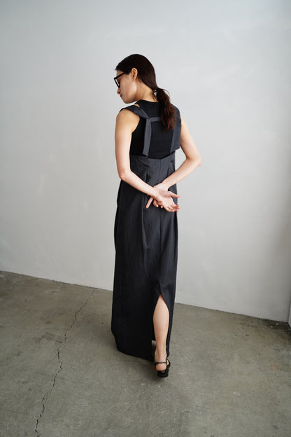Wrap Stripe Dress / BLACK