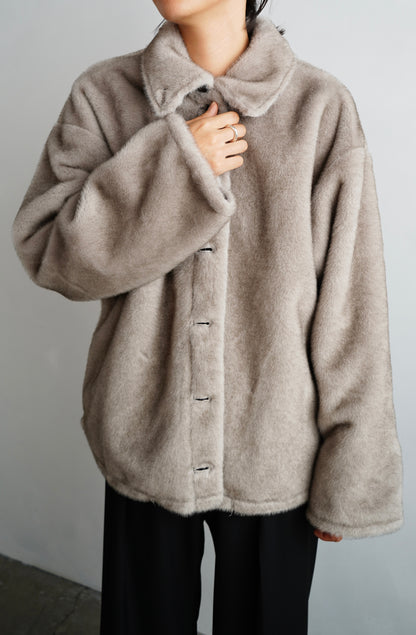 Reversible Fur Nylon Blouson / BROWNGREIGE
