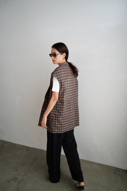 Sheer Plaid Multi Jacket / BROWN