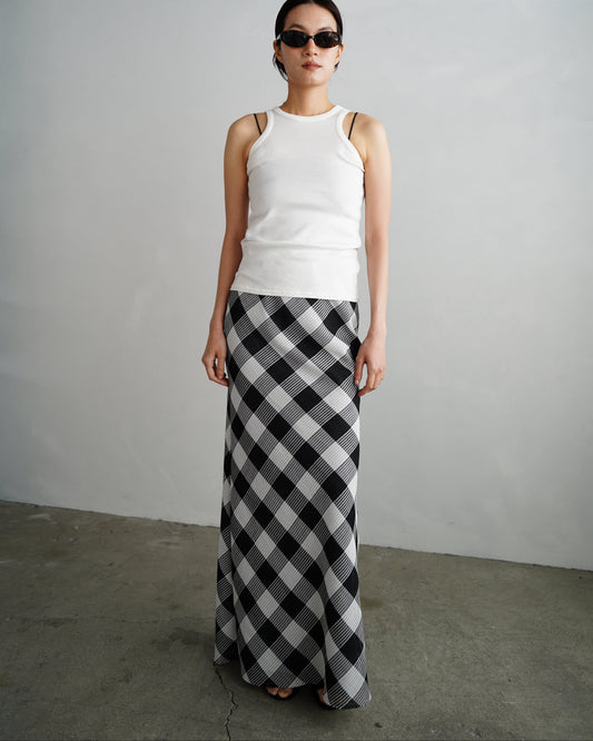 Mesh Plaid Skirt / BLACKWHITE