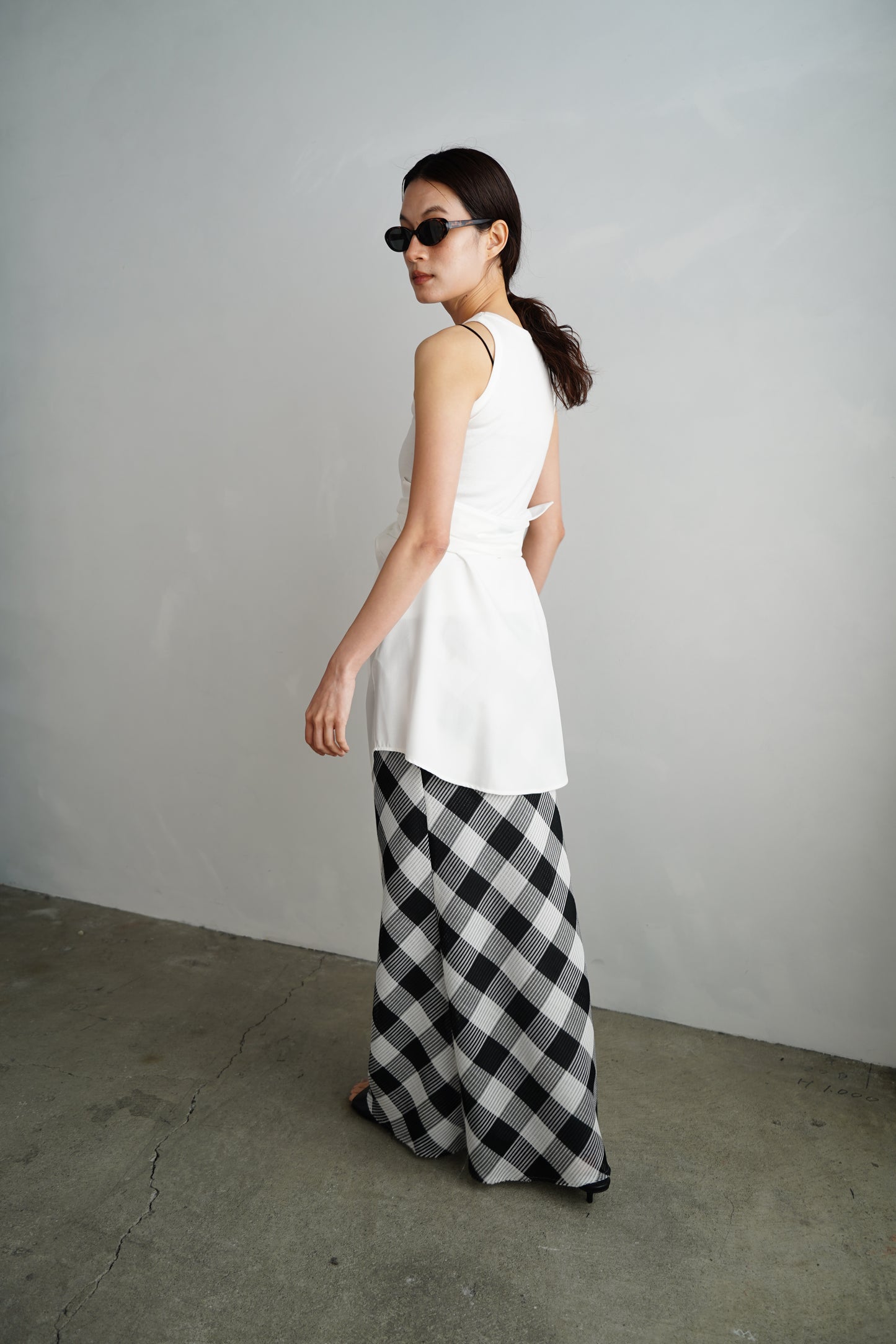 Mesh Plaid Skirt / BLACKWHITE