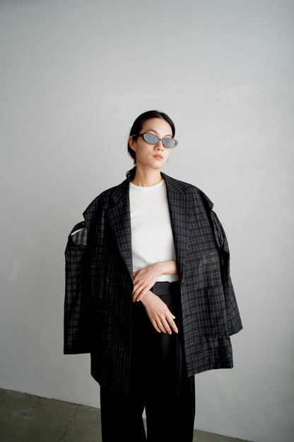 Sheer Plaid Multi Jacket / BLACK