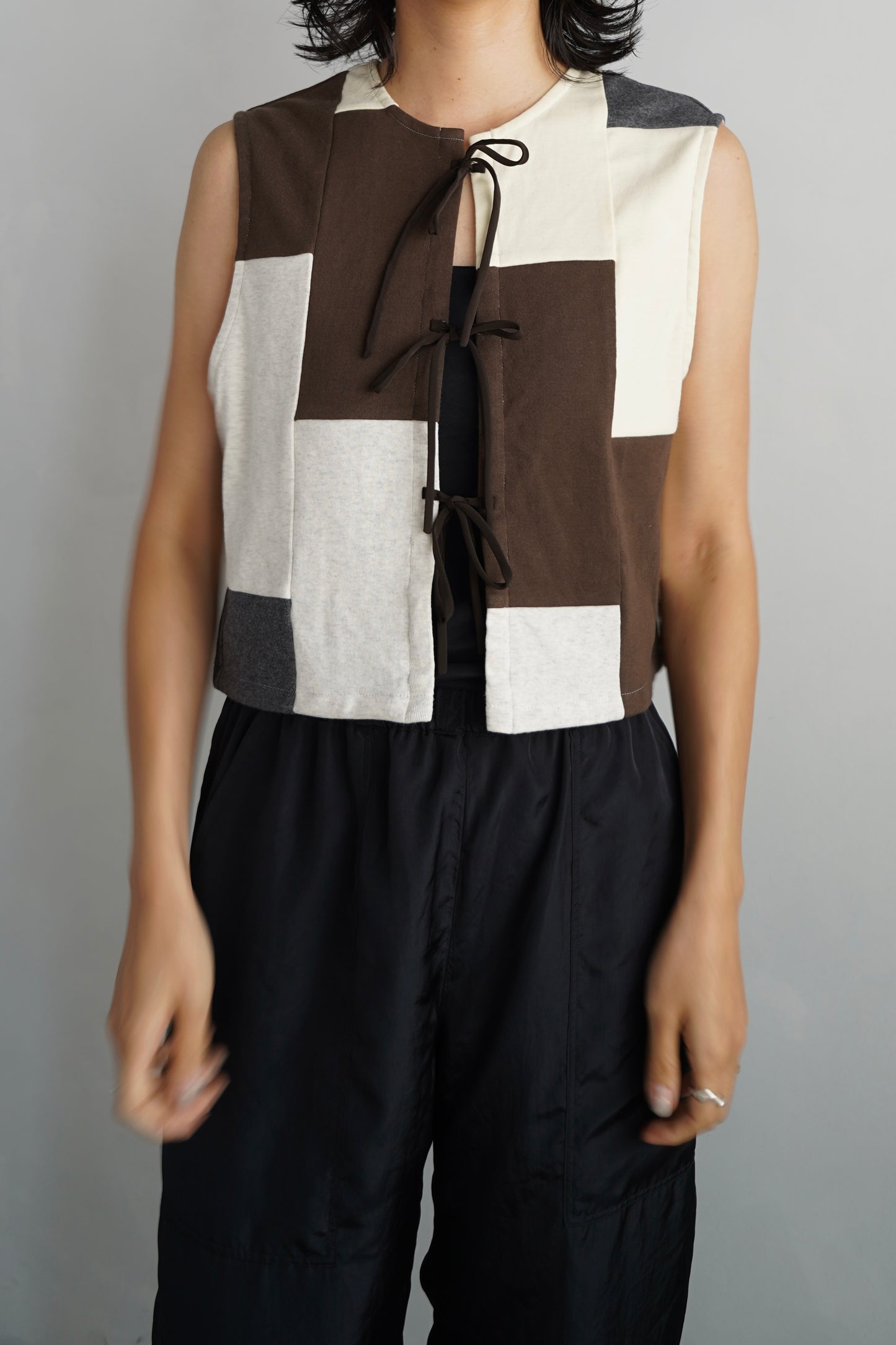 Patchwork Vest / IVORYBROWN -8月5-10日発送-