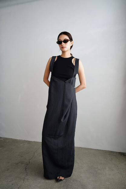 Wrap Stripe Dress / BLACK