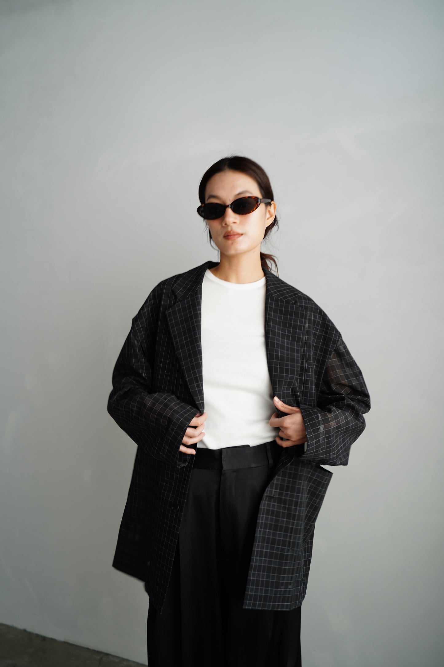 Sheer Plaid Multi Jacket / BLACK