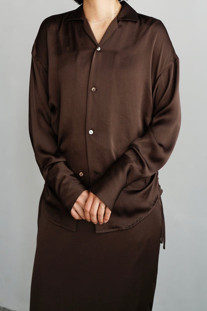 Open Collar Satin Shirts / BROWN -5月23-28日発送-