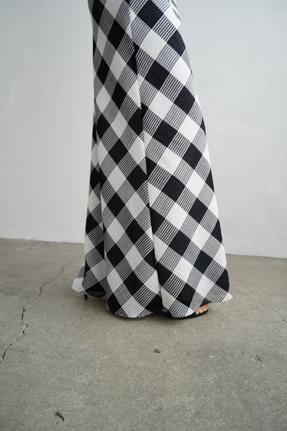 Mesh Plaid Skirt / BLACKWHITE
