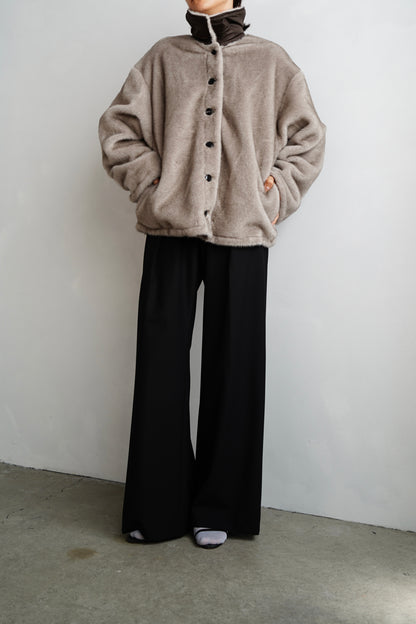 Reversible Fur Nylon Blouson / BROWNGREIGE