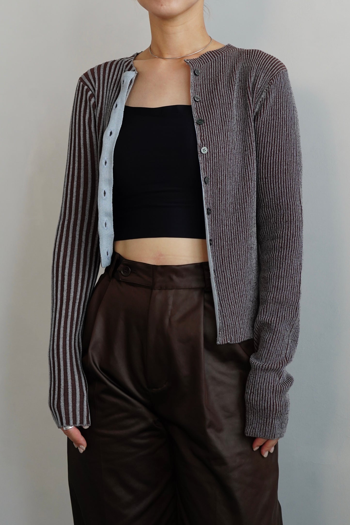 【Restock】Two-Tone Knit Cardigan / BLUEBROWN -11月25-30日発送-