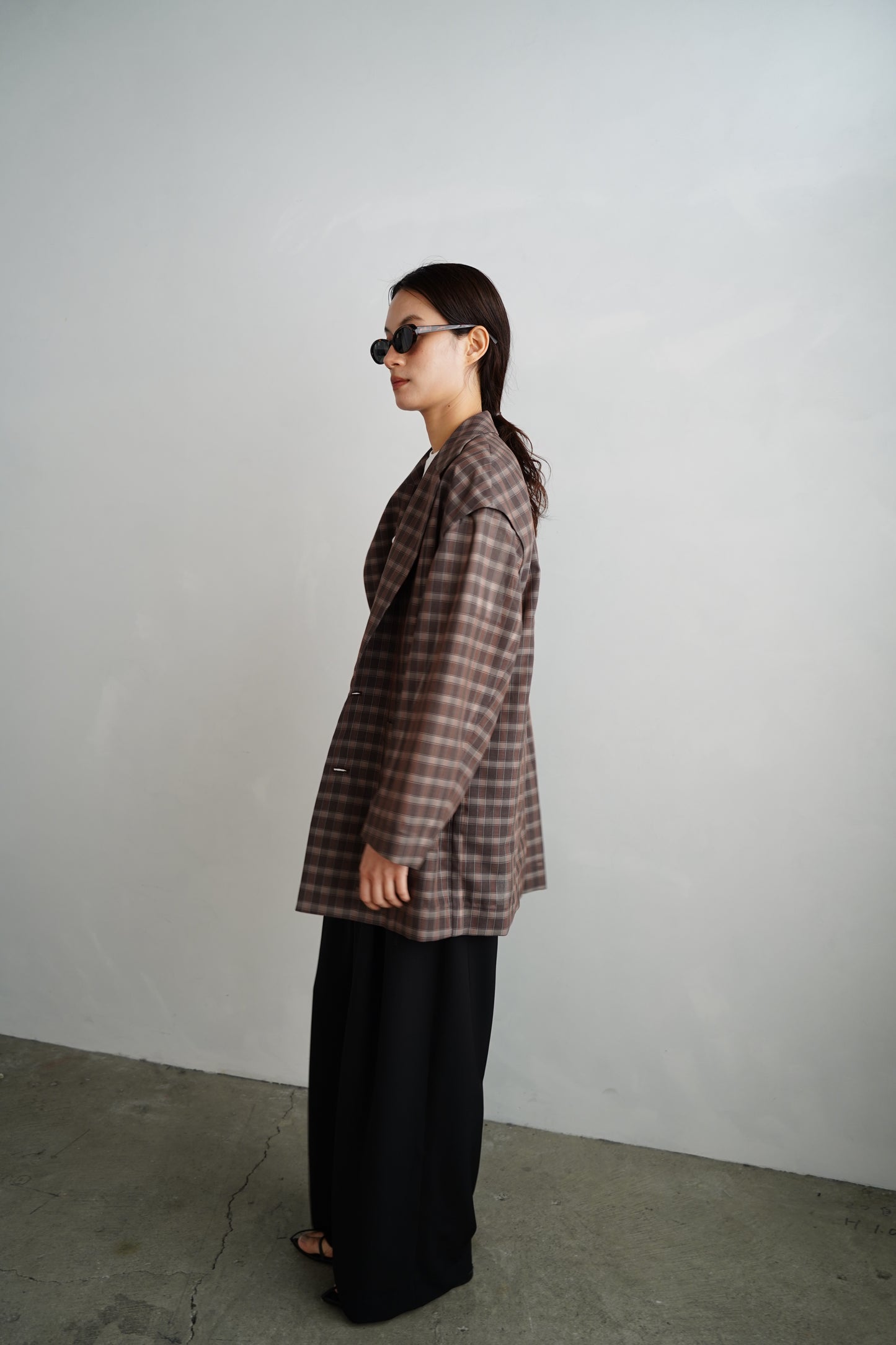 Sheer Plaid Multi Jacket / BROWN