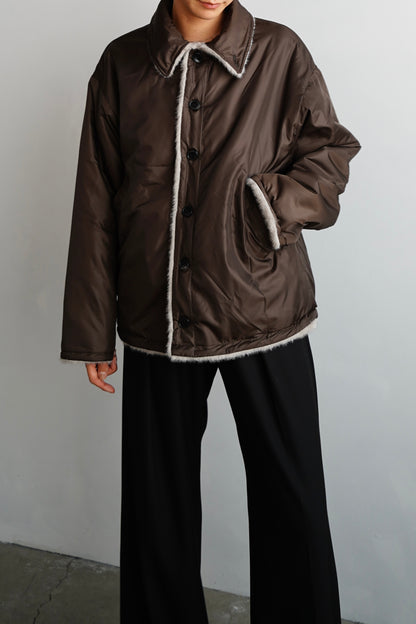 Reversible Fur Nylon Blouson / BROWNGREIGE