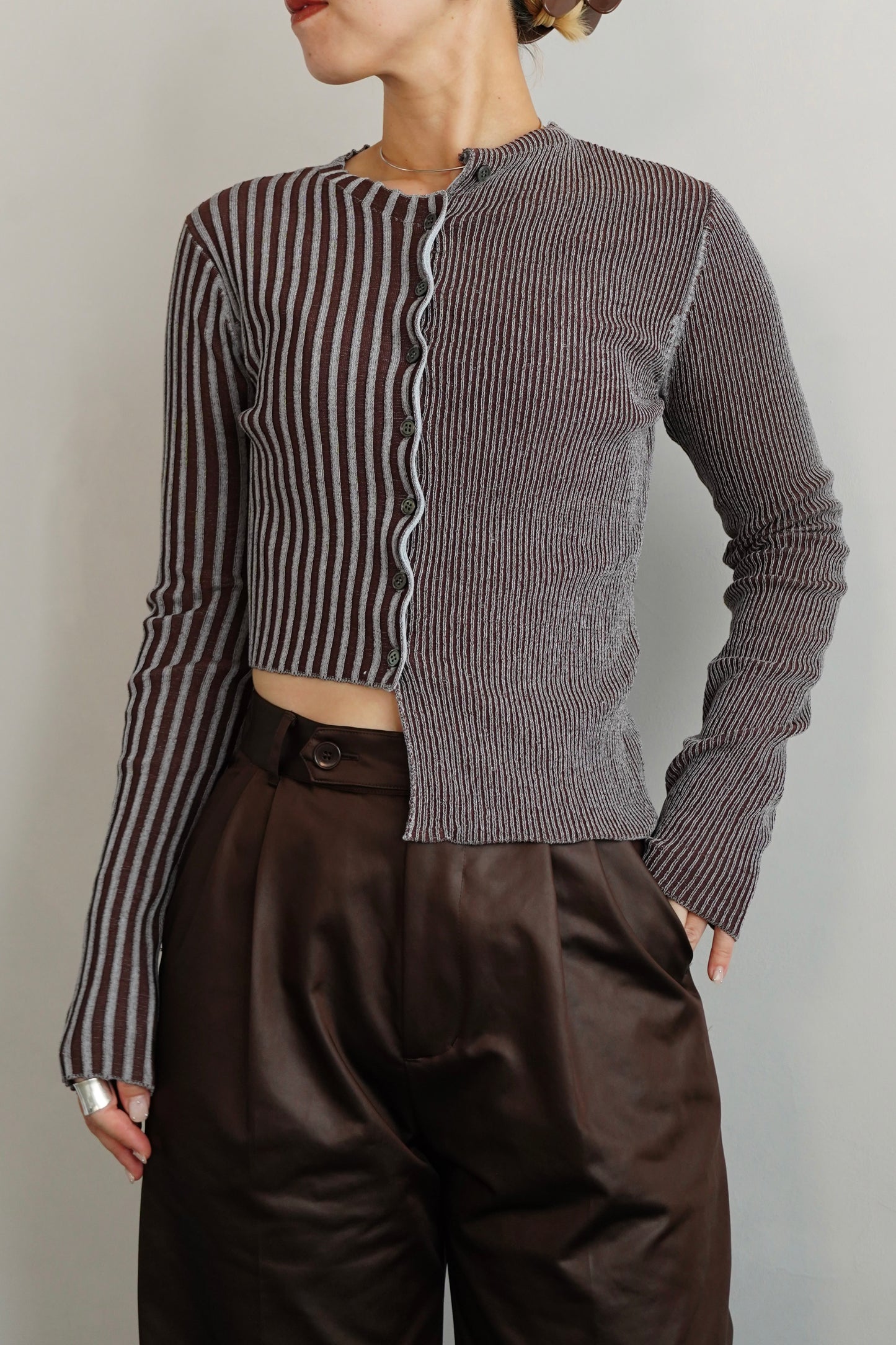 【Restock】Two-Tone Knit Cardigan / BLUEBROWN -11月25-30日発送-