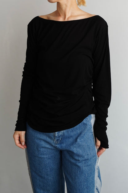 Shirring Pullover / BLACK