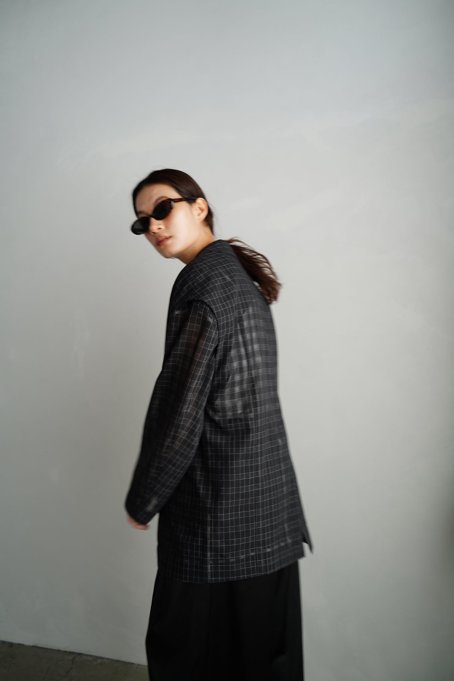 Sheer Plaid Multi Jacket / BLACK