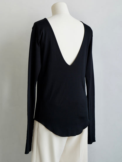 Deep V L/S Tops / BLACK -3日以内発送-