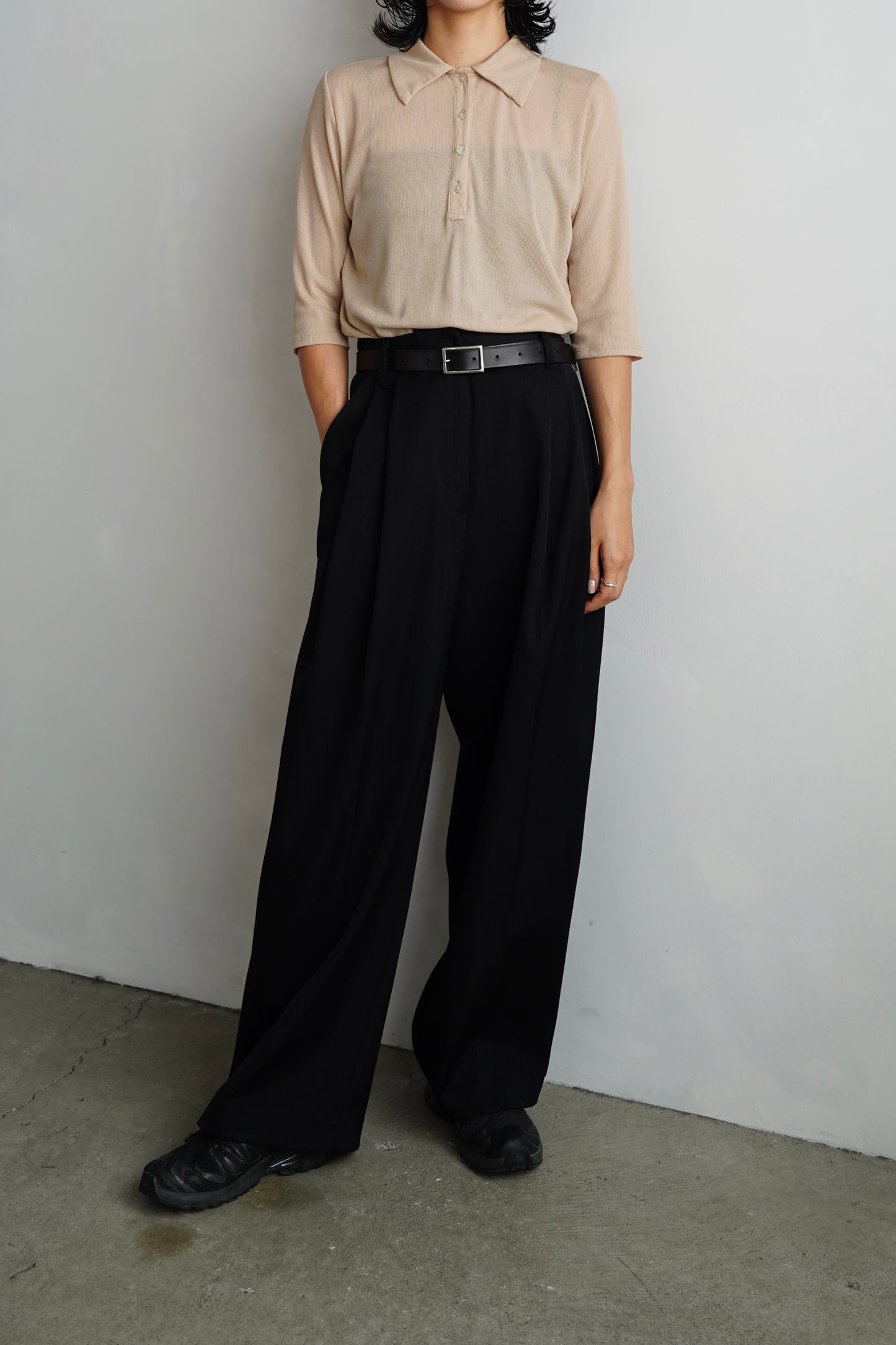 Sheer Polo Shirt / BEIGE