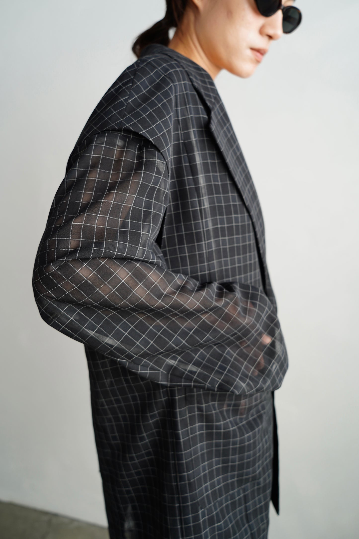 Sheer Plaid Multi Jacket / BLACK