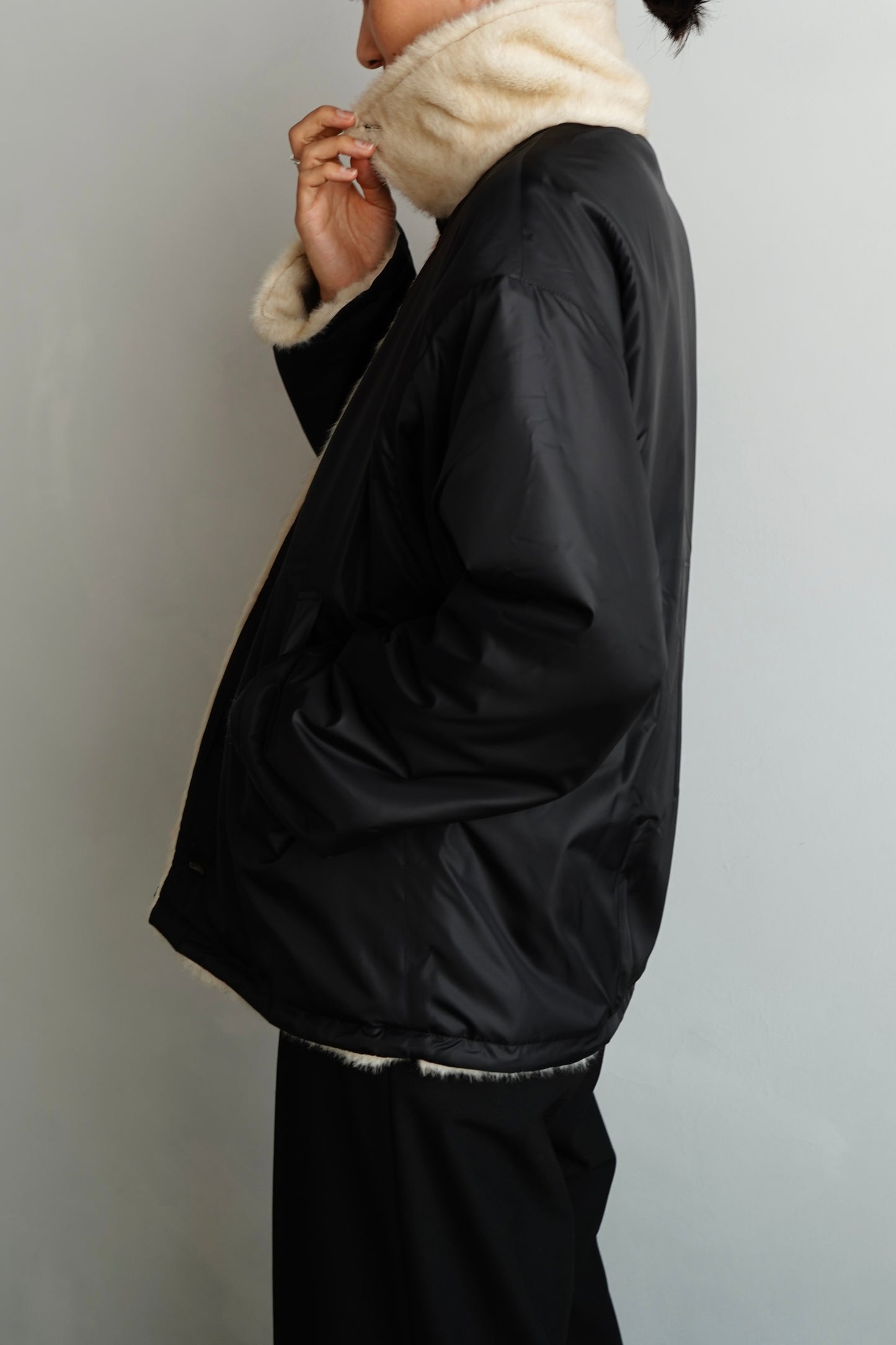Reversible Fur Nylon Blouson / BLACKCREAM