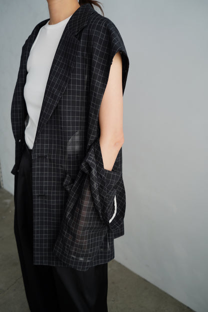 Sheer Plaid Multi Jacket / BLACK