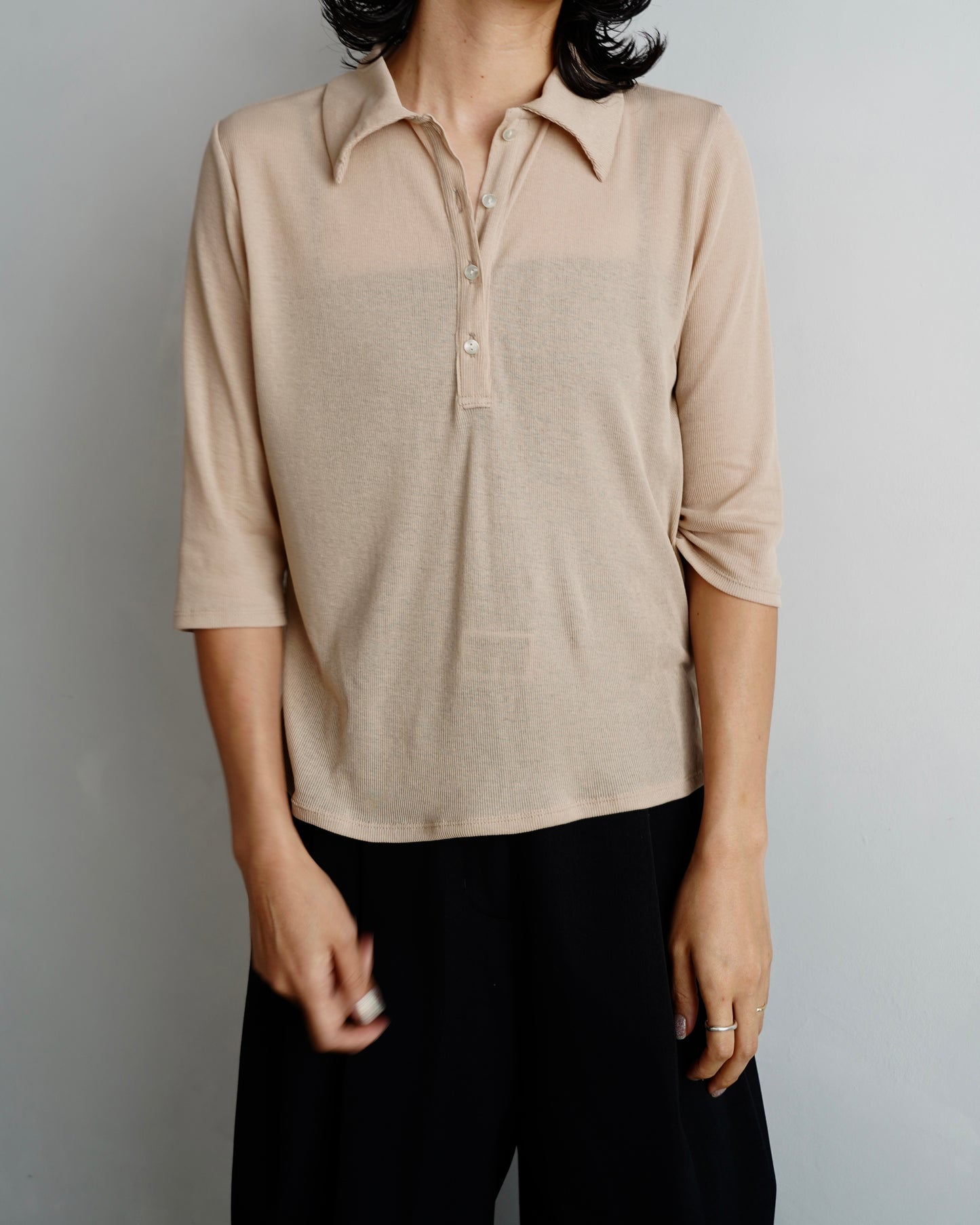Sheer Polo Shirt / BEIGE