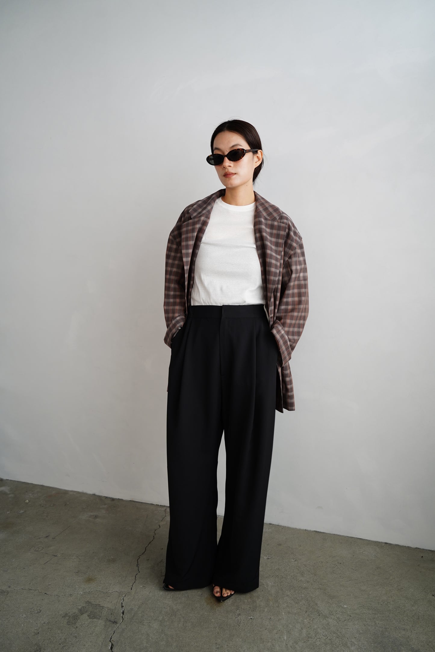 Sheer Plaid Multi Jacket / BROWN