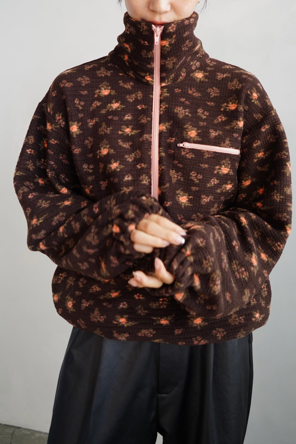 Flower  Half-Zip Jacket / BROWN -11月25日発送-