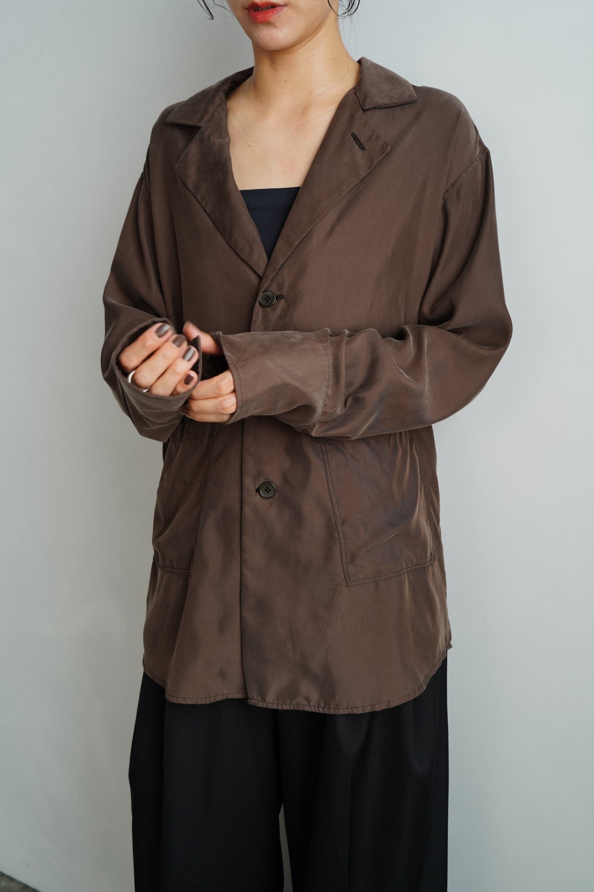 Fibril Chambray Shirts Jacket / BROWN -9月30日発送-