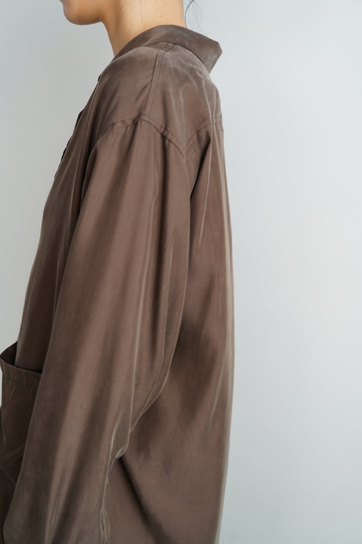Fibril Chambray Shirts Jacket / BROWN -9月30日発送-