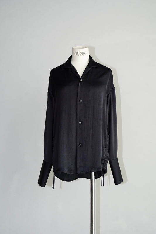 Open Collar Satin Shirts / NAVY -5月23-28日発送-