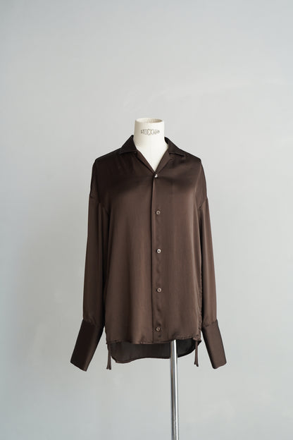 Open Collar Satin Shirts / BROWN -5月23-28日発送-