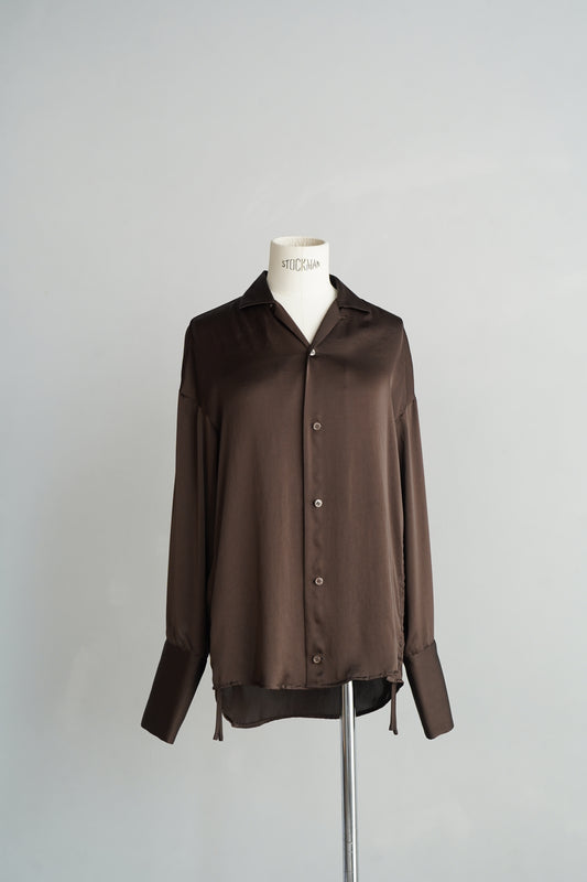 Open Collar Satin Shirts / BROWN -5月23-28日発送-
