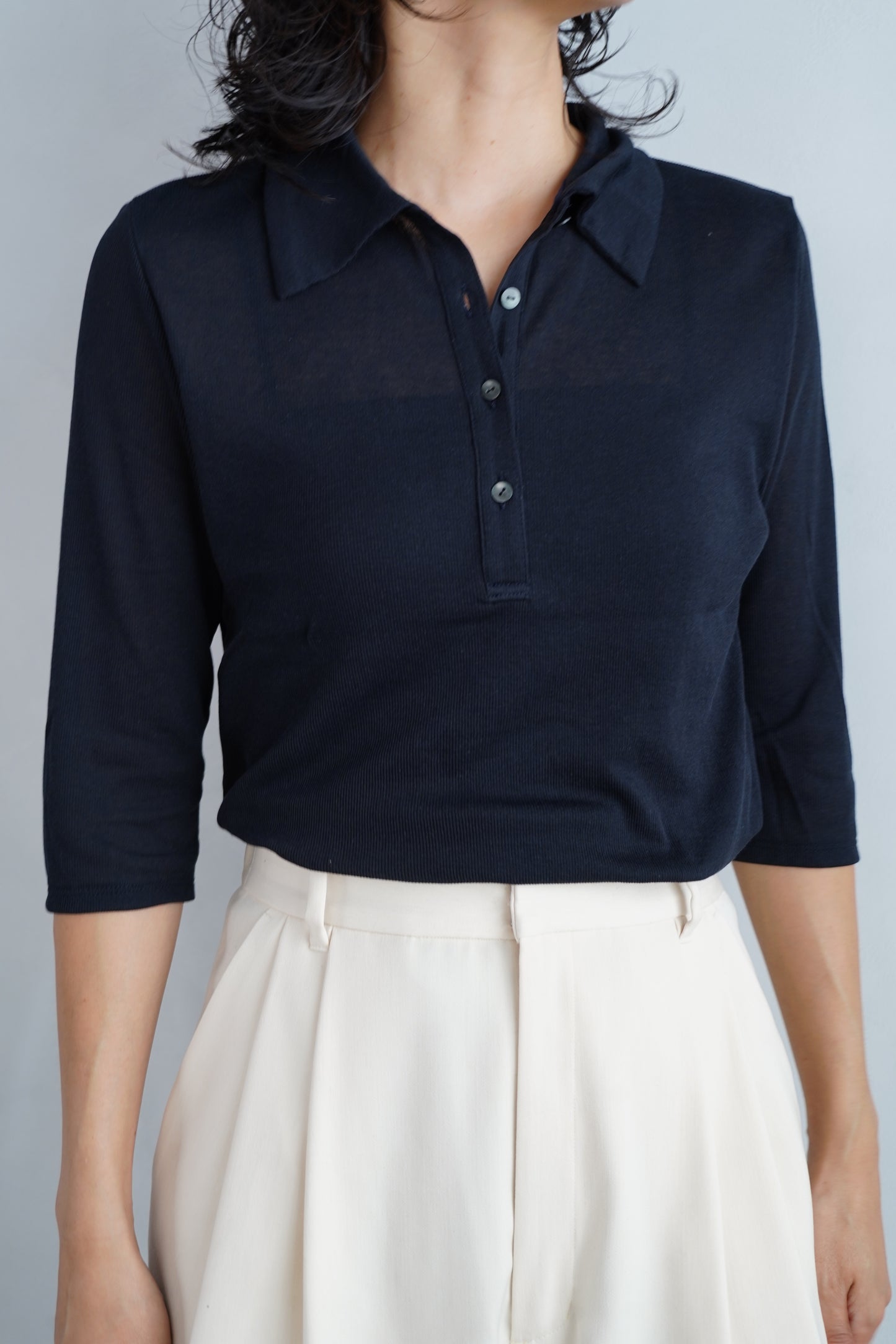 Sheer Polo Shirt / NAVY