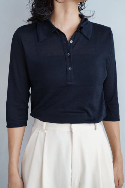 Sheer Polo Shirt / NAVY