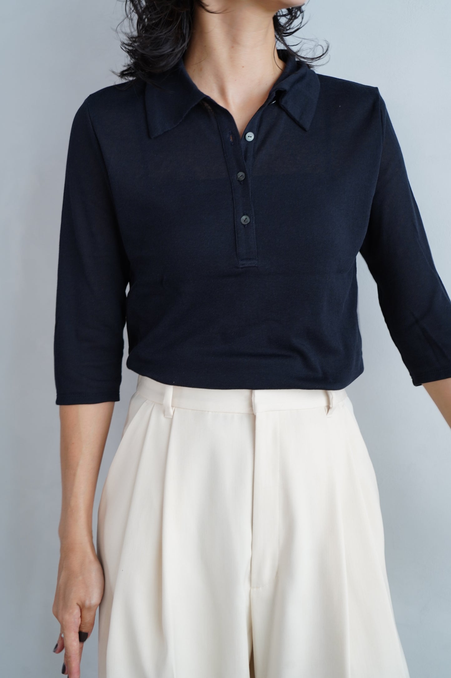 Sheer Polo Shirt / NAVY