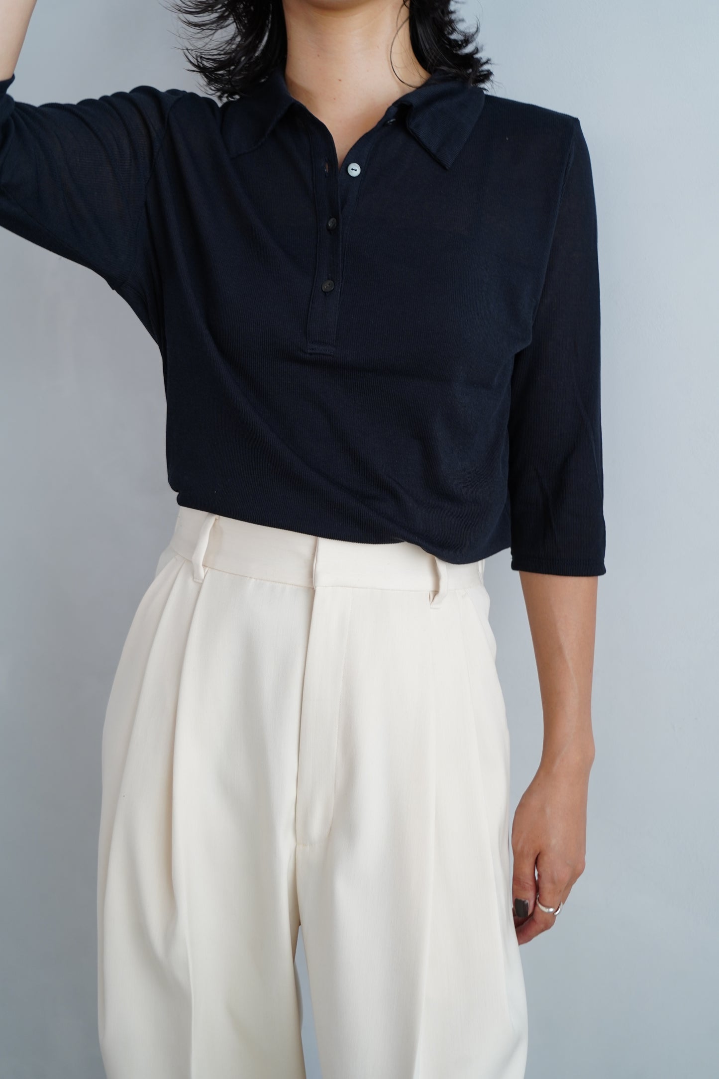 Sheer Polo Shirt / NAVY