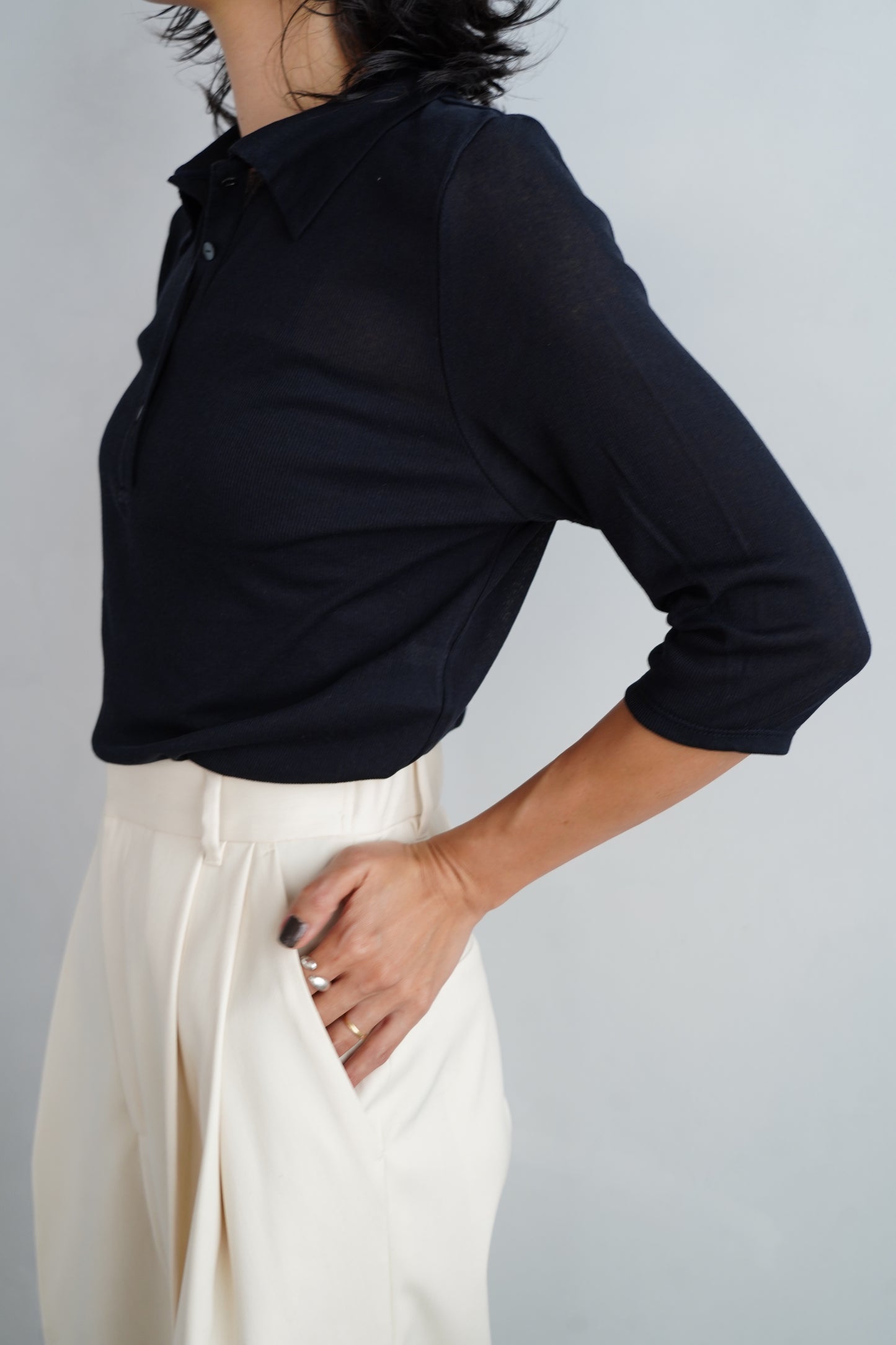 Sheer Polo Shirt / NAVY