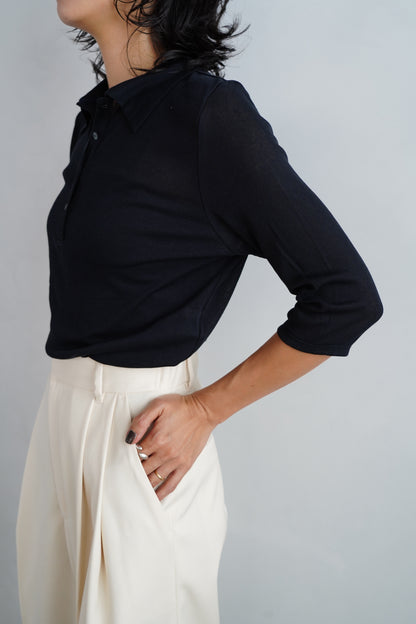 Sheer Polo Shirt / NAVY