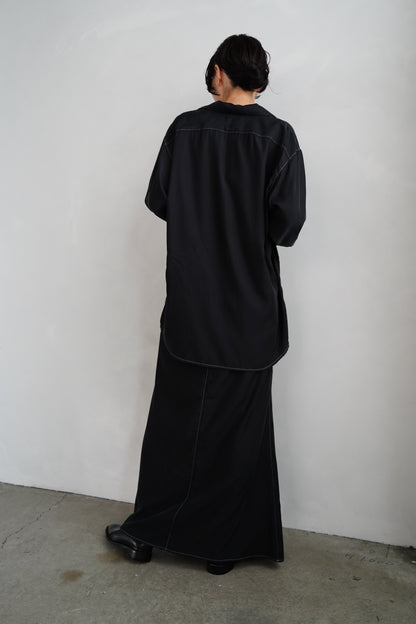 Fibril Chambray Shirts Jacket / BLACK -9月30日発送-