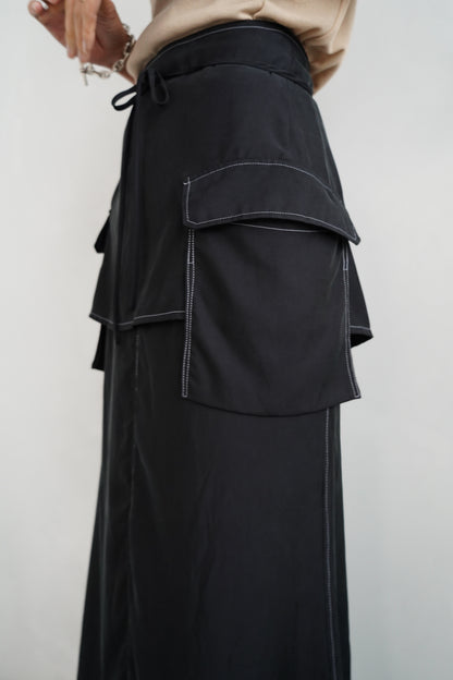 Fibril Chambray Skirt / BLACK -9月30日発送-