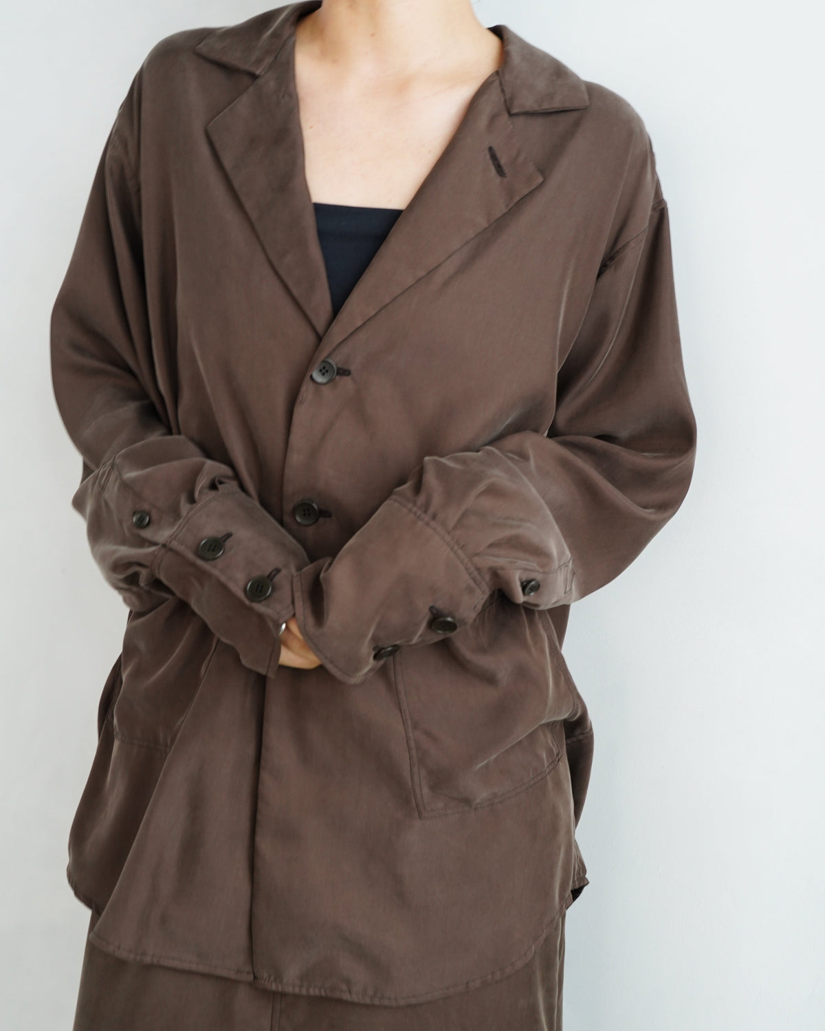 Fibril Chambray Shirts Jacket / BROWN -9月30日発送-