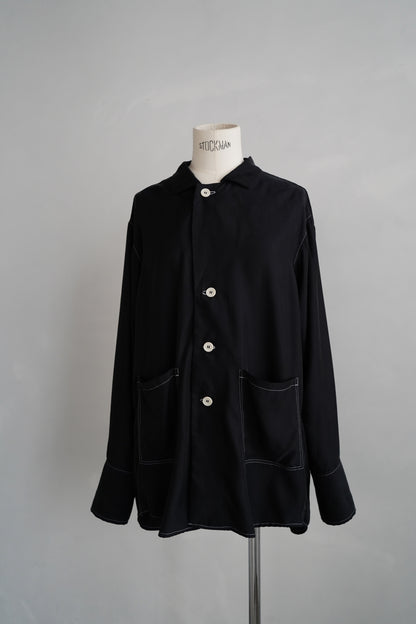 Fibril Chambray Shirts Jacket / BLACK -9月30日発送-