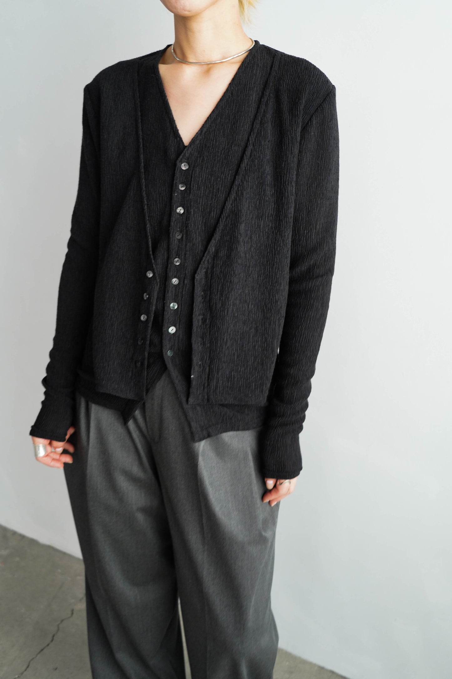 Crepe Layered Cardigan / BLACK
