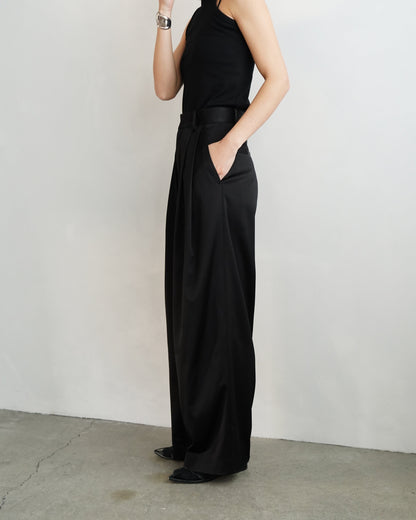Satin Tuck Pants / BLACK/身長156cm以下の方限定