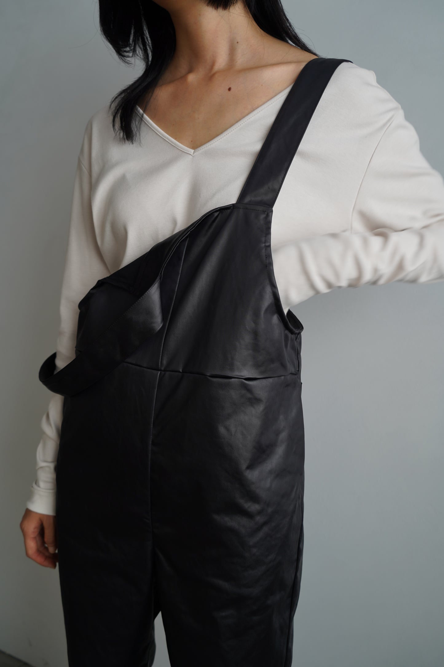 Ecoleather Salopette / BLACK -10月5-10日発送-